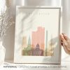 Art print of Nottingham cityscape featuring notable buildings and landmarks in soft colors.