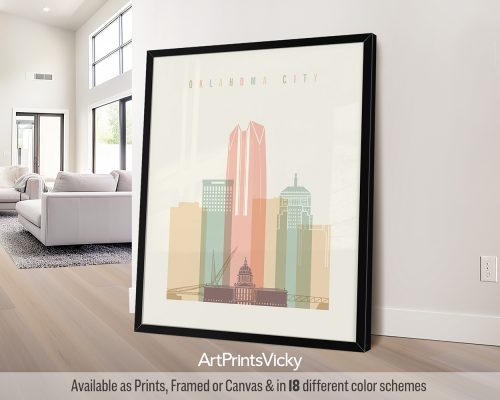 Oklahoma City minimalist print in warm pastel cream theme, modern city print by ArtPrintsVicky