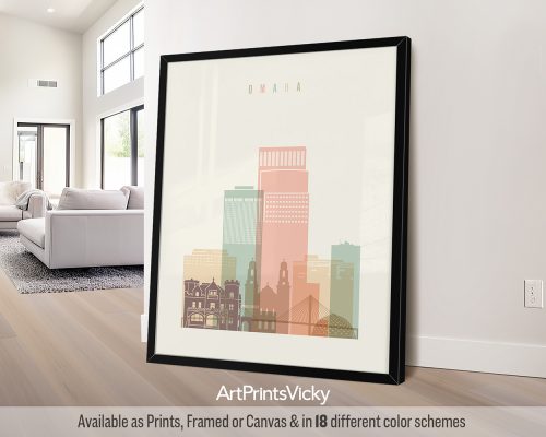 Omaha minimalist city print in warm pastel cream theme, modern city print by ArtPrintsVicky