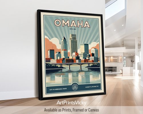 Omaha Print Inspired by Retro Travel Art by ArtPrintsVicky