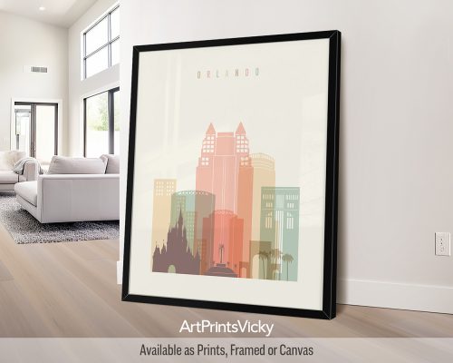Orlando minimalist city print in warm pastel cream theme, modern city print by ArtPrintsVicky
