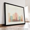 Art print featuring a stylized skyline of Ottawa with various building silhouettes.