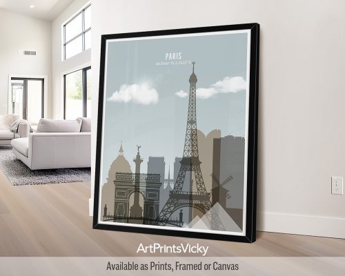 Paris City Print in Cool Earth Tones Close Up