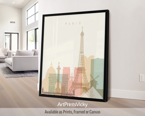 Paris City Poster in Warm Pastels Close Up