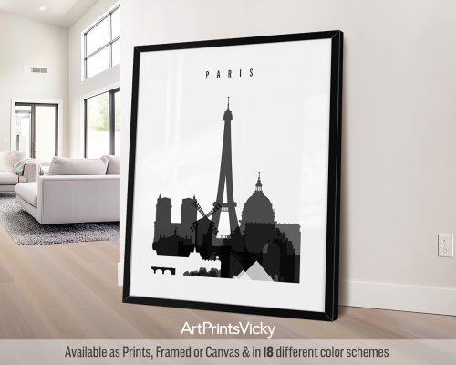 Black and white Paris skyline art print by ArtPrintsVicky