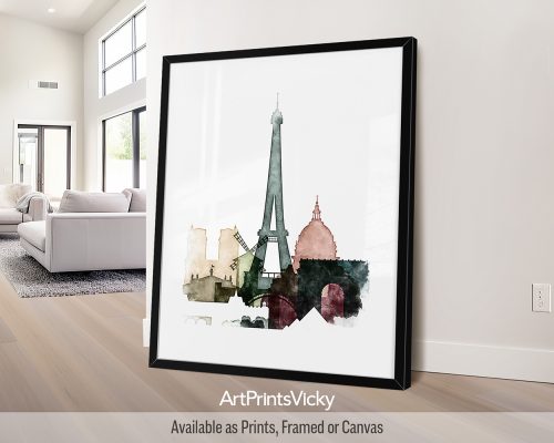 Paris Skyline Drawn Print in Colurful Tones by ArtPrintsVicky
