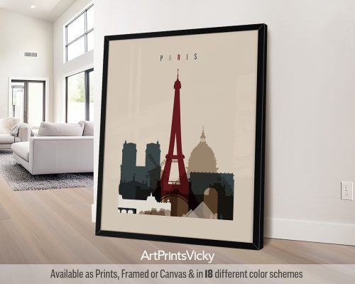 Paris skyline print in earth tones 2 by ArtPrintsVicky