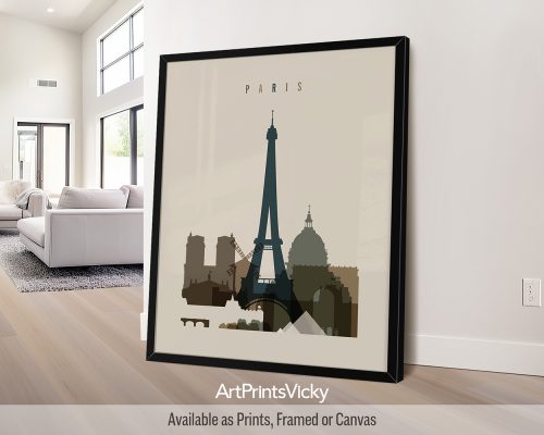 Paris skyline art print in earth tones 3 by ArtPrintsVicky