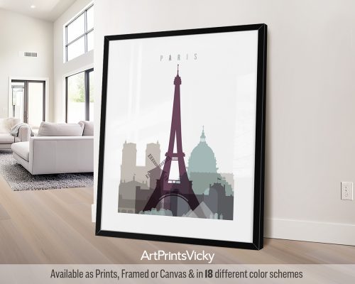 Paris city art print in pastel 2 theme, modern & sophisticated for homes, offices, and unique gifts by ArtPrintsVicky