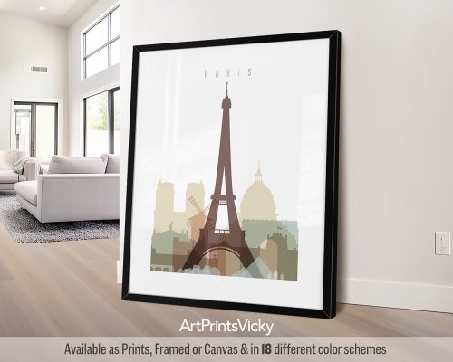 Soft pastel white Paris skyline poster in a contemporary style, by ArtPrintsVicky