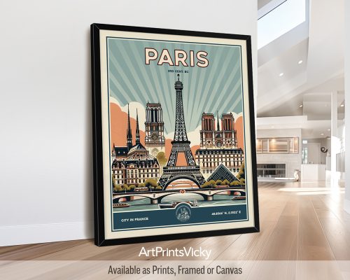 Paris Poster Inspired by Retro Travel Art