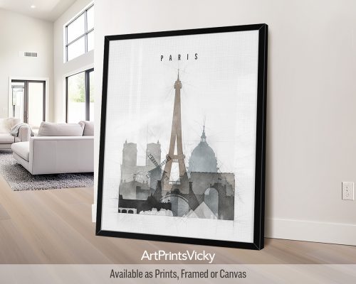 Paris Poster in Soft Urban Watercolors by ArtPrintsVicky