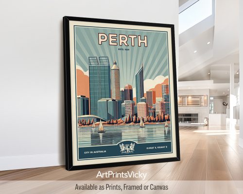 Perth Poster Inspired by Retro Travel Art by ArtPrintsVicky