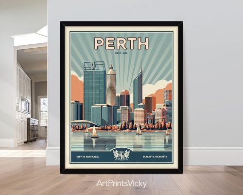 Perth Poster Inspired by Retro Travel Art