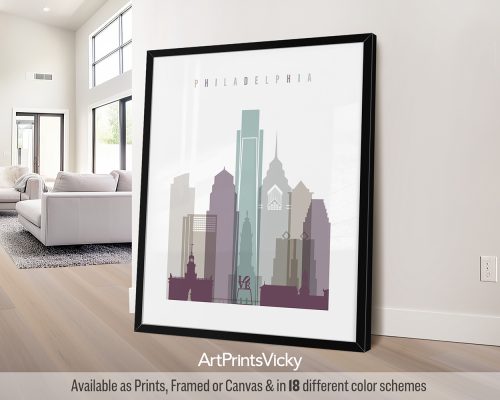 Philadelphia modern art print in cool pastel 2 theme, contemporary city print by ArtPrintsVicky