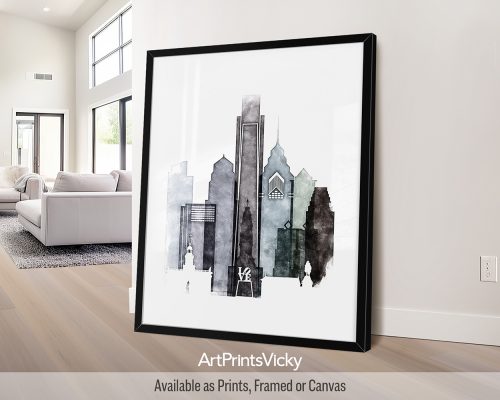 Philadelphia City Poster Drawing in Cool Tones by ArtPrintsVicky