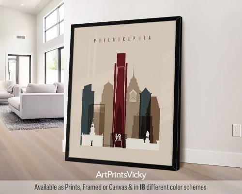 Philadelphia skyline art print in earth tones 2 by ArtPrintsVicky