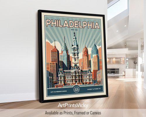 Philadelphia Poster Inspired by Retro Travel Art by ArtPrintsVicky