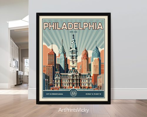 philadelphia poster inspired by retro travel art