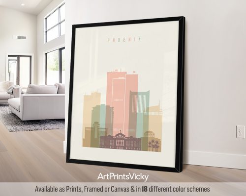 Phoenix minimalist city print in warm pastel cream theme, modern city print by ArtPrintsVicky
