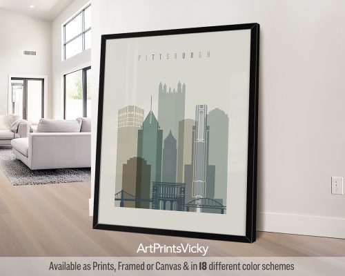Pittsburgh wall art print in Earth Tones 1 theme, modern city print by ArtPrintsVicky
