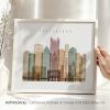 Art print of Pittsburgh skyline featuring buildings and bridges in a minimalist style.