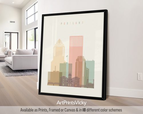 Portland minimalist city print in warm pastel cream theme, modern city print by ArtPrintsVicky