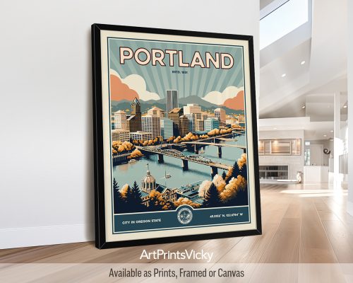 Portland Print Inspired by Retro Travel Art by ArtPrintsVicky