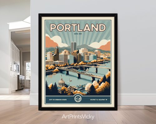 Portland Print Inspired by Retro Travel Art