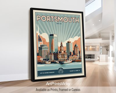 Retro artprint of Portsmouth cityscape