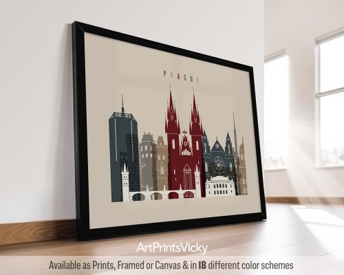 Prague skyline landscape print in earth tones 2 by ArtPrintsVicky