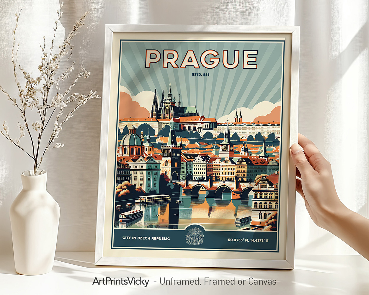 Prague Poster Inspired by Retro Travel Art