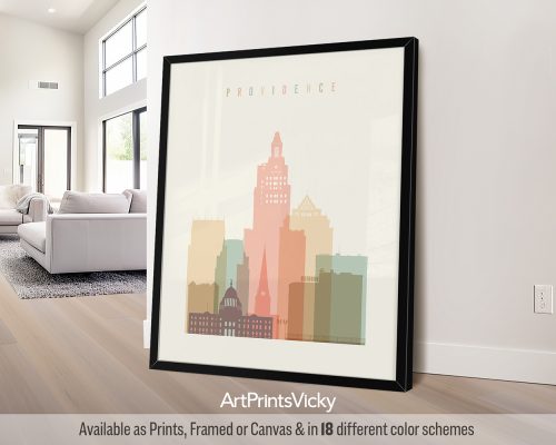 Providence city art print in warm pastel cream theme, modern city print by ArtPrintsVicky