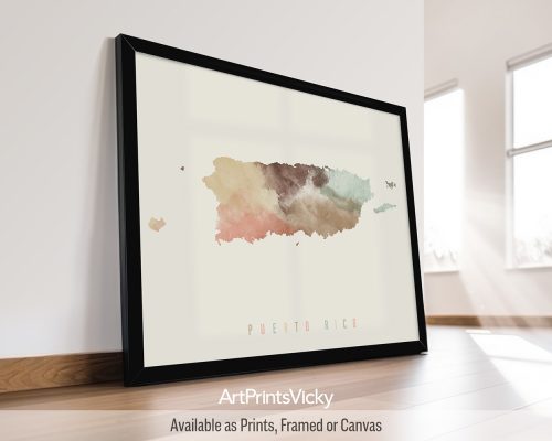 Puerto Rico Map Poster in Warm Pastels