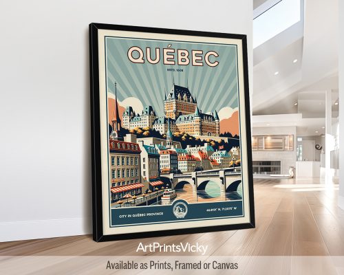 Quebec Poster Inspired by Retro Travel Art by ArtPrintsVicky