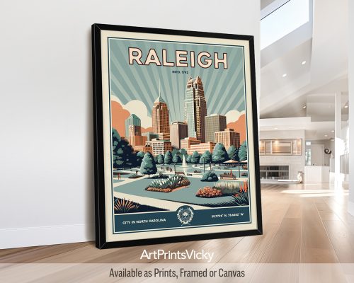 Raleigh Poster Inspired by Retro Travel Art
