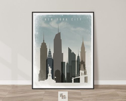 New York City travel poster in retro style