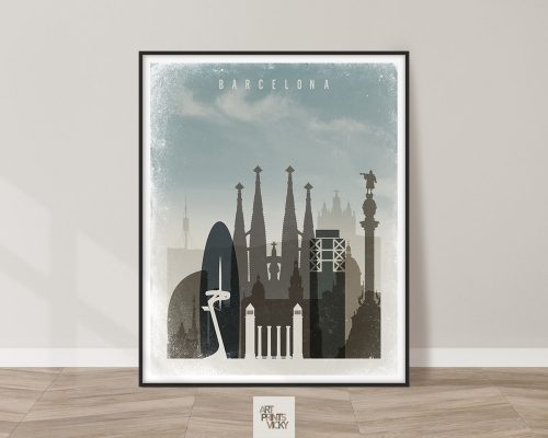 Barcelona travel poster in retro style