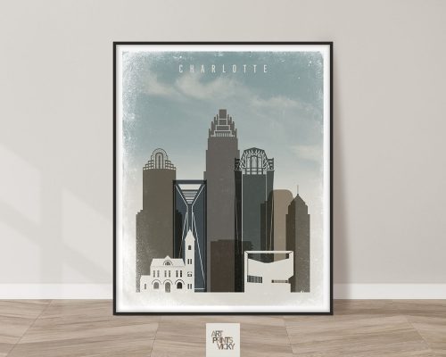 Charlotte travel poster in retro style