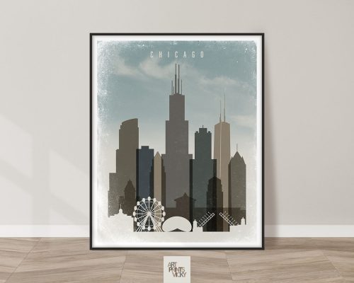 Chicago travel poster in retro style