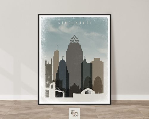 Cincinnati travel poster in retro style