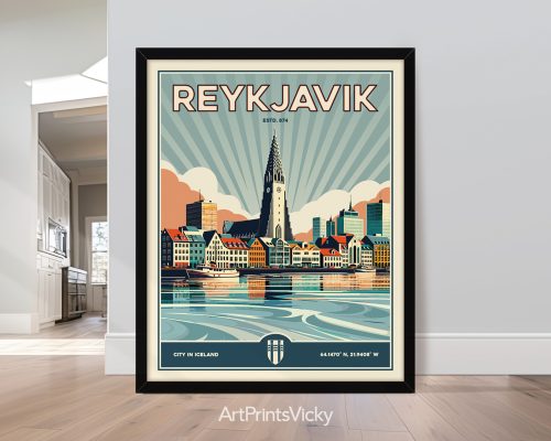 Reykjavik Print Inspired by Retro Travel Art