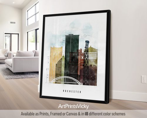 Rochester Skyline Poster | Urban 2 Style, Bold & Artistic by ArtPrintsVicky