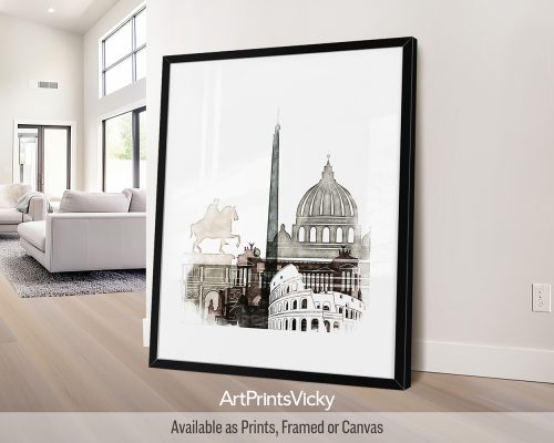 Rome as Drawing Print in Warm Tones by ArtPrintsVicky
