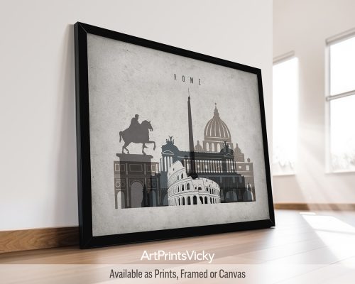 Rome art print in landscape format with a vintage-style background by ArtPrintsVicky