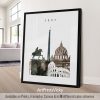 Framed artwork featuring iconic landmarks of Rome including the Colosseum and St. Peter's Basilica.