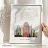 Art print of Sacramento featuring a skyline illustration and a map background in muted colors.