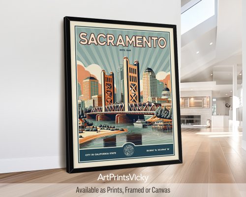 Sacramento Print Inspired by Retro Travel Art by ArtPrintsVicky