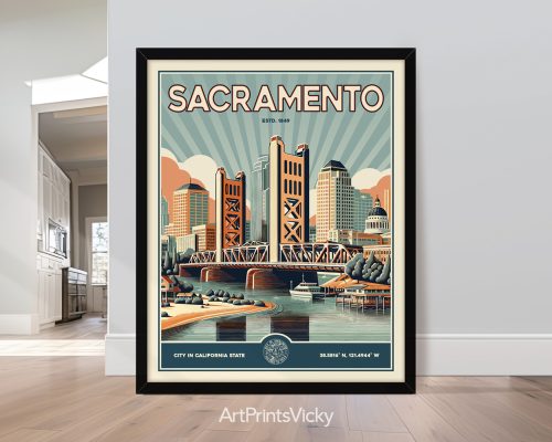 Sacramento Print Inspired by Retro Travel Art