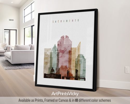 Sacramento Skyline: Poster in Soft Watercolors